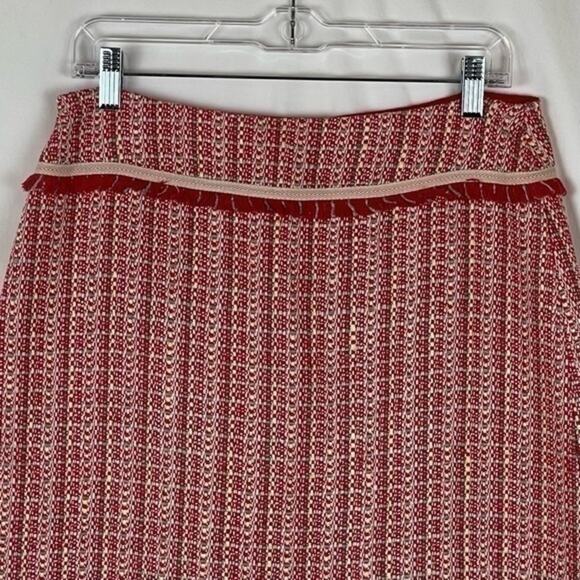 Worth 100% Silk Coral Red Tweed Fringe Academia Career Skirt Size 6 - Picture 7 of 12